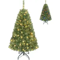 Costway 120 cm Künstlicher Weihnachtsbaum mit 296 PVC-Spitzen, Tannenbaum mit 100 LEDs, 2 Lichtfarben, 11 Lichtmodi & Metallständer, Christbaum grün