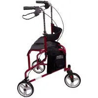 Merkloos Dreirad-Rollator Gehhilfe - Aluminium - Belastbar bis 135 kg - Rot - Kompakt und leicht