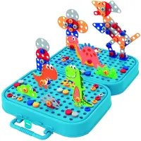 Eddy Toys Konstruktion Spielzeug Design & Drill mit Bohrmaschine – 289 Teile Kinder Mosaik Puzzle Montessori