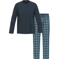 Ammann Pyjama "Herren Langarm Shirt, Lange Flanellhose Night & Relax", Herren, Gr. L, blau (dunkelblau), Homewear-Sets Pyjama