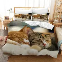 Trankielo – Bettwäsche-Set mit Katzenmotiv, 200 x 200 cm – Mikrofaser, 3-teilig, pflegeleicht, geeignet für Kinder
