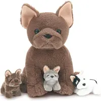 Merkloos XXL Kuscheltier, Französische Bulldogge mit 3 Welpen - 50 cm