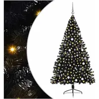 vidaXL Künstlicher vorbeleuchteter Weihnachtsbaum Schwarz 210 cm PVC