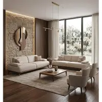 JVmoebel Sofa Set 2x 3-Sitzer Sofa 2x Sessel Moderner Stil Beige Gemütlich Neu