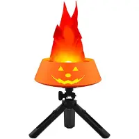 Zimilo LED Halloween Kürbis Flammenlampe Akku, Dynamisches Flammenlicht mit Stativ & Kette, 2000K Flackerlicht Tischleuchte für Party Deko