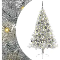 vidaXL Künstlicher vorbeleuchteter Weihnachtsbaum Silber 180 cm PET