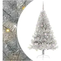 vidaXL Künstlicher vorbeleuchteter Weihnachtsbaum Silber 180 cm PET