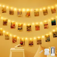 SURIGHT 100 LED-Foto-Clip-Lichterkette – 10 Meter, batteriebetrieben, Weihnachtsbeleuchtung mit 50 Clips – 8 Modi – geeignet für Hochzeiten