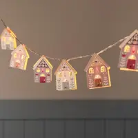Dripio Lichterkette mit 10 Holz-Häuschen, 1,30 m, warmweiße LEDs, Timer