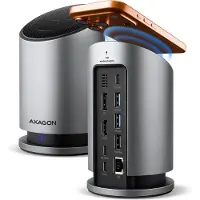 Axagon HMC-WL9 USB-C 10Gbps-Dockingstation mit 15 W kabellosem Laden 9in1, Kabelgebunden, USB 3.2 Gen 2 (3.1 Gen 2) Type-C, 100 W, 1.4/2.3, 10,100,1000 Mbit/s, Grau