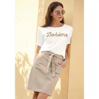 HEINE Jeansrock "Jeans-Rock Jeansrock im weichen Baumwoll-Stretch", Damen, Gr. 40, beige, Web, Stoff, , Casual, Röcke Jeansrock