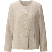 Witt Blusenblazer "Bouclé-Blazer Bouclé-Blazer mit Glanzgarn", Damen, Gr. 46, beige (ecru, grau, gemustert), Bouclé, , Basic, Rundhals, Blazer Blusenblazer