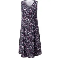 Witt Weiden Jerseykleid WITT "Jersey-Kleid Sommerkleid im Millefleurs-Dessin", Damen, Gr. 36, N-Gr, bunt (marine, fuchsia, bedruckt), Basic, V-Ausschnitt, Kleider Jerseykleid