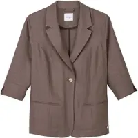 Sheego Blusenblazer "Leinen-Blazer Leinenblazer mit 3/4-Arm", Damen, Gr. 42, dunkeltaupe, Modisch, Blazer Blusenblazer