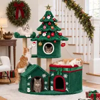 COMHOMA Kratzbaum 155cm, großer Katzenbaum, Multi-Level mit Kratzsäulen, mehrstöckiger Katzenturm, Aktivitätskratzbäum mit Katzenspielzeug, Weihnachts