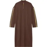Sheego Strickkleid "Strickkleid Strickkleid mit Lurexstreifen am Ärmel", Damen, Gr. 56, N-Gr, braun (schoko), Modisch, Rundhals, Kleider Strickkleid