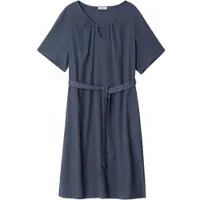 Sheego Sommerkleid "Kleid Stretchkleid mit Bindegürtel", Damen, Gr. 58, N-Gr, rauchblau, Modisch, Rundhals, Kleider Sommerkleid