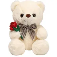 Merkloos Teddybär Plüschtier Kuscheltier mit Schleife und Rose - 25 cm - Weiß - Weiches Plüsch - Geschenk zum Valentinstag