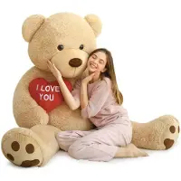 Merkloos Teddybär Kuscheltier XXL - 150 cm - Mit Herz - Plüsch - Hellbraun - Geschenk für Valentinstag und Muttertag