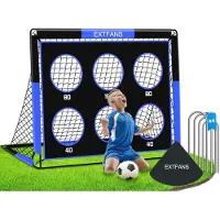 Merkloos Fußballtor Kinderfußballtor Schusstor - 2-in-1 Pop-up - 6 Schusslöcher und Tragetasche - Blau und Schwarz - 150 x 120 x 120 cm