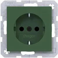 Hager WAS1400C10 Steckdose SCHUKO, erhöhter Berühr.schutz, Schraub-Liftkl., A.x/C.x, forest, matt