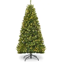 Costway 120cm LED Künstlicher Weihnachtsbaum, Tannenbaum mit 300 PVC Spitzen, 100 LEDs, 11 Lichtmodi, 5 Farbwechsel & Metallständer, Christbaum Grün