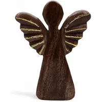 Ancient Wisdom Großer Engel aus Mangoholz – mit goldener Dekoration – 19 cm