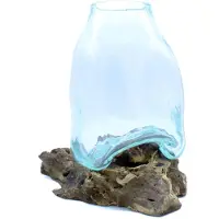 Ancient Wisdom Große Vase aus mundgeblasenem Glas – Terrariumgefäß aus Holz