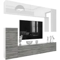 B BELINI GROUP BELINI Wohnwand MILANO 8 Wohnzimmer 250 cm - Weiß Hochglanz/Grau Matt, Moderne Schrankwand Set, Anbauwand TV-Schrank Griffloses System