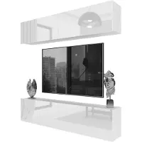 B BELINI GROUP BELINI Wohnwand MILANO 6 Wohnzimmer 200 cm - Weiß Hochglanz, Moderne Schrankwand Set, Anbauwand TV-Schrank Griffloses System