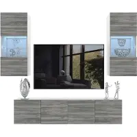 B BELINI GROUP BELINI Wohnwand MILANO 7 Wohnzimmer 200 cm - Grau Matt, Moderne Schrankwand Set, Anbauwand TV-Schrank Griffloses System