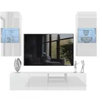B BELINI GROUP BELINI Wohnwand MILANO 7 Wohnzimmer 200 cm - Weiß Hochglanz, Moderne Schrankwand Set, Anbauwand TV-Schrank Griffloses System