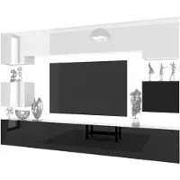 B BELINI GROUP BELINI Wohnwand MILANO 3 Wohnzimmer 300 cm - Schwarz Hochglanz/Weiß Hochglanz, Moderne Schrankwand Set, Anbauwand TV-Schrank Griffloses System