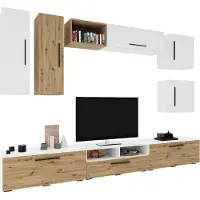 Haaus Kos V1 Wohnwand, 9-teilig, Weiß/Eiche Artisan, 285 cm