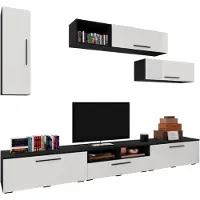 Haaus Kos V19 Wohnwand, 7-teilig, Schwarz/Weiß Hochglanz, MDF, 285 cm