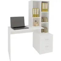 Haaus Kobe Schreibtisch, 2 Schubladen und 3 Regalböden, Weiß, 117 x 50 x 143 cm