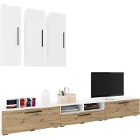 Haaus Kos V7 Wohnwand, 6-teilig, Weiß/Eiche Artisan, 285 cm