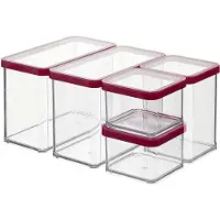 Rotho Loft Vorratsdosen 5er-Set mit Deckel 0,5 bis 2,1 L Transparent/Rot