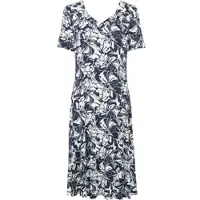 Witt Jerseykleid "Jersey-Kleid Jerseykleid in leicht ausgestellter Form", Damen, Gr. 54, N-Gr, blau (marine, ecru, bedruckt), Elegant, eckiger Ausschnitt, Kleider Jerseykleid