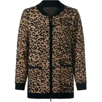 HEINE Strickjacke "Strickjacke Strickjacke mit Animal-Dessin", Damen, Gr. 50, braun (camel, schwarz, gemustert), Jacquard, , Casual, Rundhals, Strickjacken Strickjacke