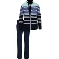 Hajo Hausanzug "Hausanzug Hausanzug in atmungsaktiver Qualität", Damen, Gr. 44/46, marine, jeansblau, geringelt, Sportlich, Homewear-Sets Hausanzug
