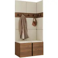 Mirjan 24 Garderoben-Set Orion I, Garderobe mit Sitzbank mit 11 x Wandpanel 42x42 (Farbe: Nuss Warmia, Polo 872)