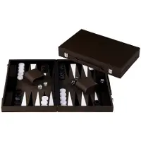 OEM Backgammon 15 Zoll Lederkoffer Olive & Creme, 30 Steine, Würfel & Becher