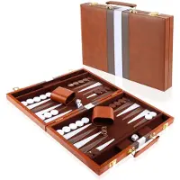 OEM Backgammon-Koffer mit Zubehör, Reisespiel, 46 cm, braun