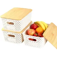 Merkloos Stapelbare Aufbewahrungsbox mit Bambusdeckel, 5 Liter