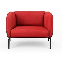 AEA Dreisitzer Sofa Grün Kunstleder Zwei Rote Sessel Stoff Metallgestell