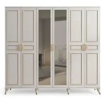 AEA Schrank Kleiderschrank Drehtürenschrank Weiss Gold Modern Luxus