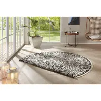 OEM Runder Indoor-Outdoor-Teppich Nora, wetterfest, schwarz-creme, 140 cm