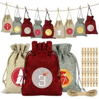 Merkloos Adventskalender Stoffbeutel Adventskalender zum Befüllen - 24 Stück - 14 x 10 cm - Leinen - 3 Farben