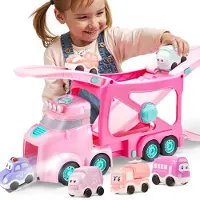 Merkloos Spielzeug-LKW Aufbewahrungs-LKW Kinder-Transporter - Rosa - 39,4 x 25,4 x 16,5 cm - 6 Autos